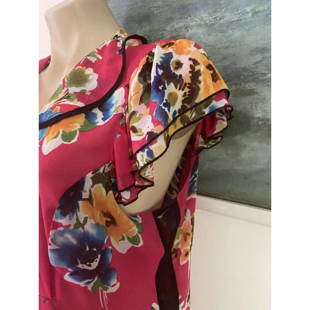 🌱 Review women’s size 14 flutter sleeve blouse top hot fuchsia pink floral - Picture 3 of 7